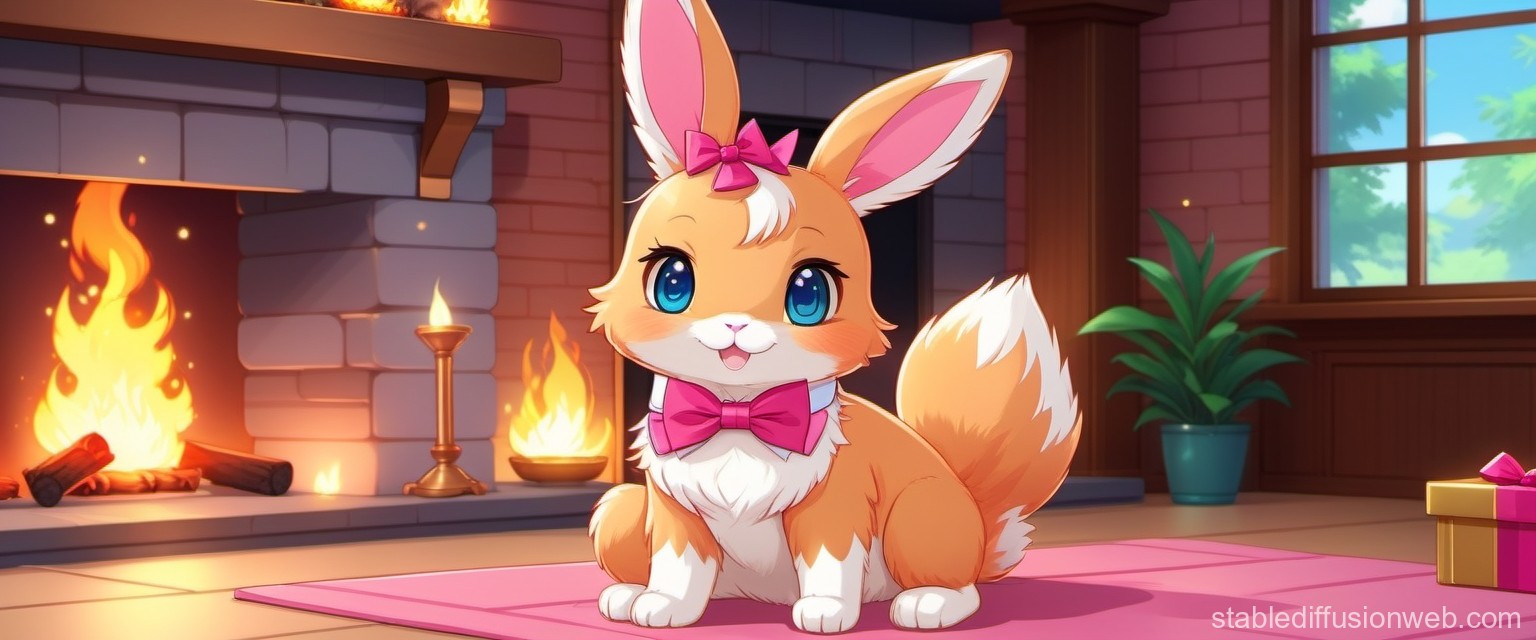 ginger-bunny-by-fireplace-with-bowtie