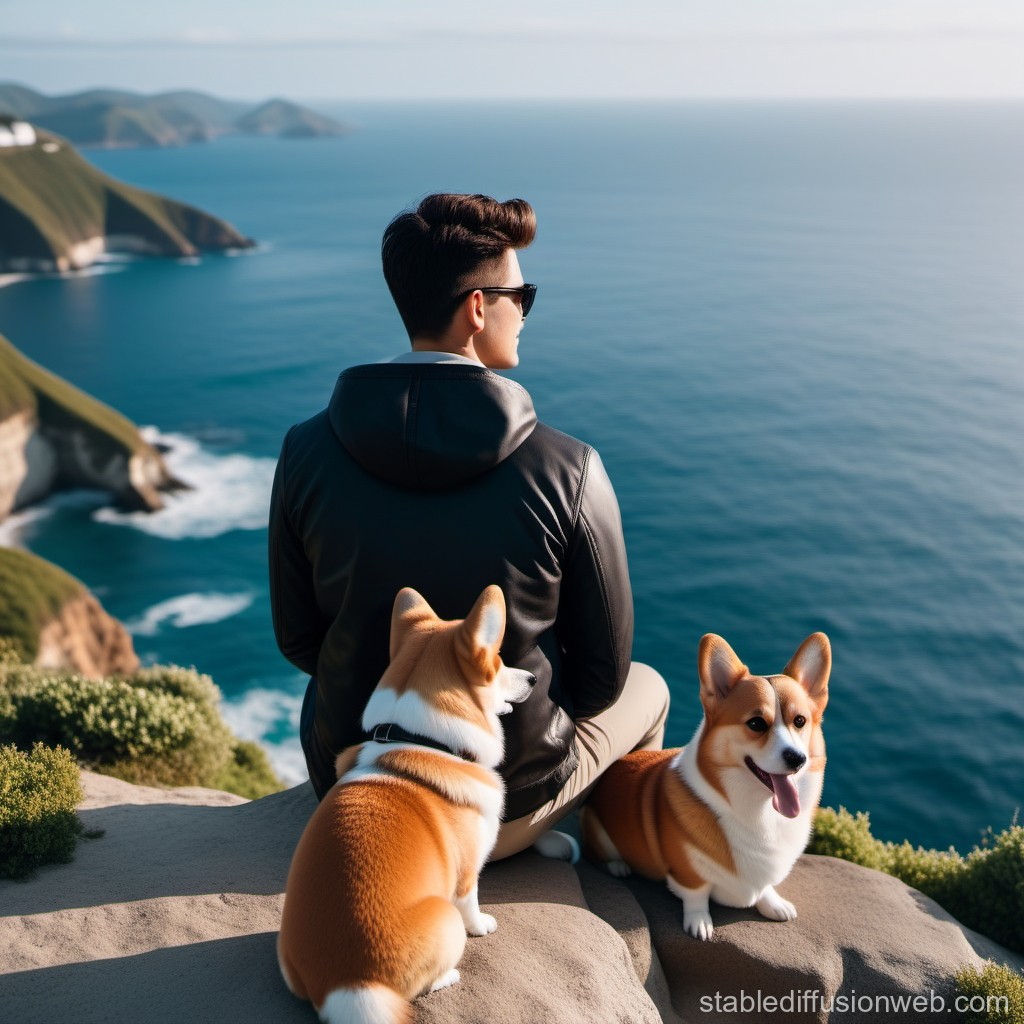 man-and-corgi-overlooking-ocean-from-cliff