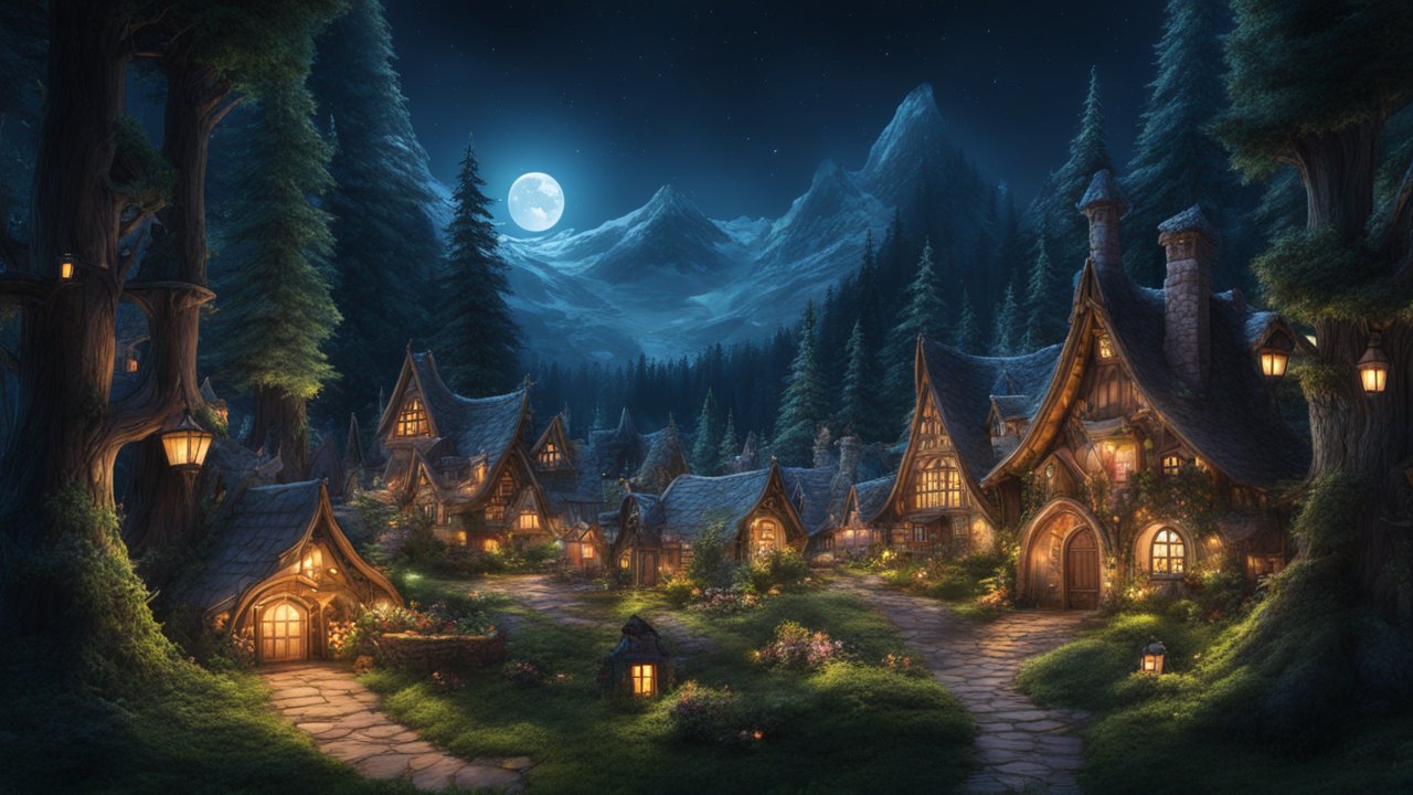 idyllic-fairytale-village-on-a-full-moon-night