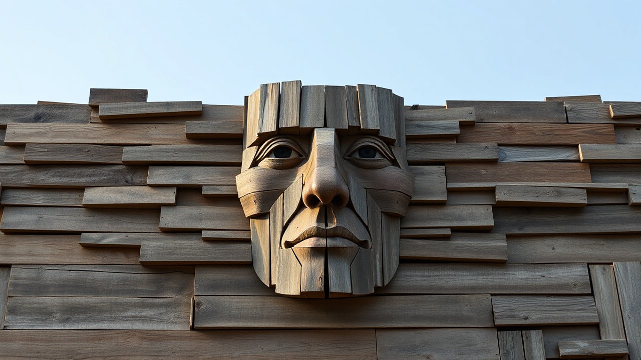 wooden-face-sculpture-on-wood-panel
