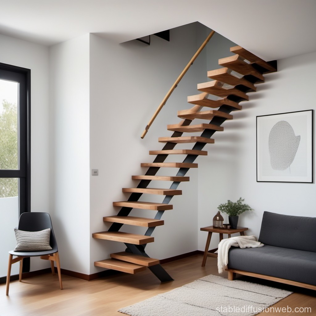 minimalist-home-with-salmon-walls-wooden-staircase