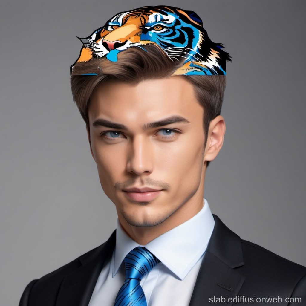 stylish-man-in-black-suit-with-blue-tie-and-tiger-print-hair