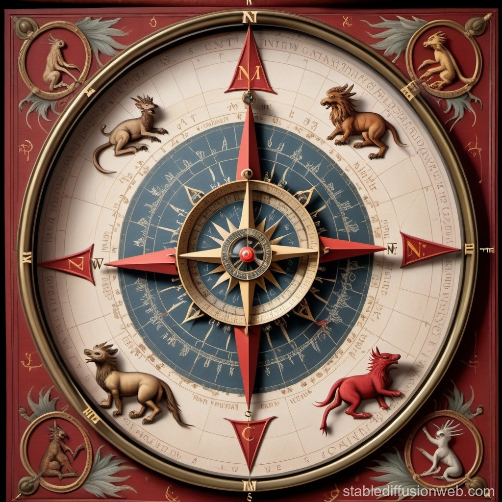 compass-with-mythological-beasts-at-cardinal-points