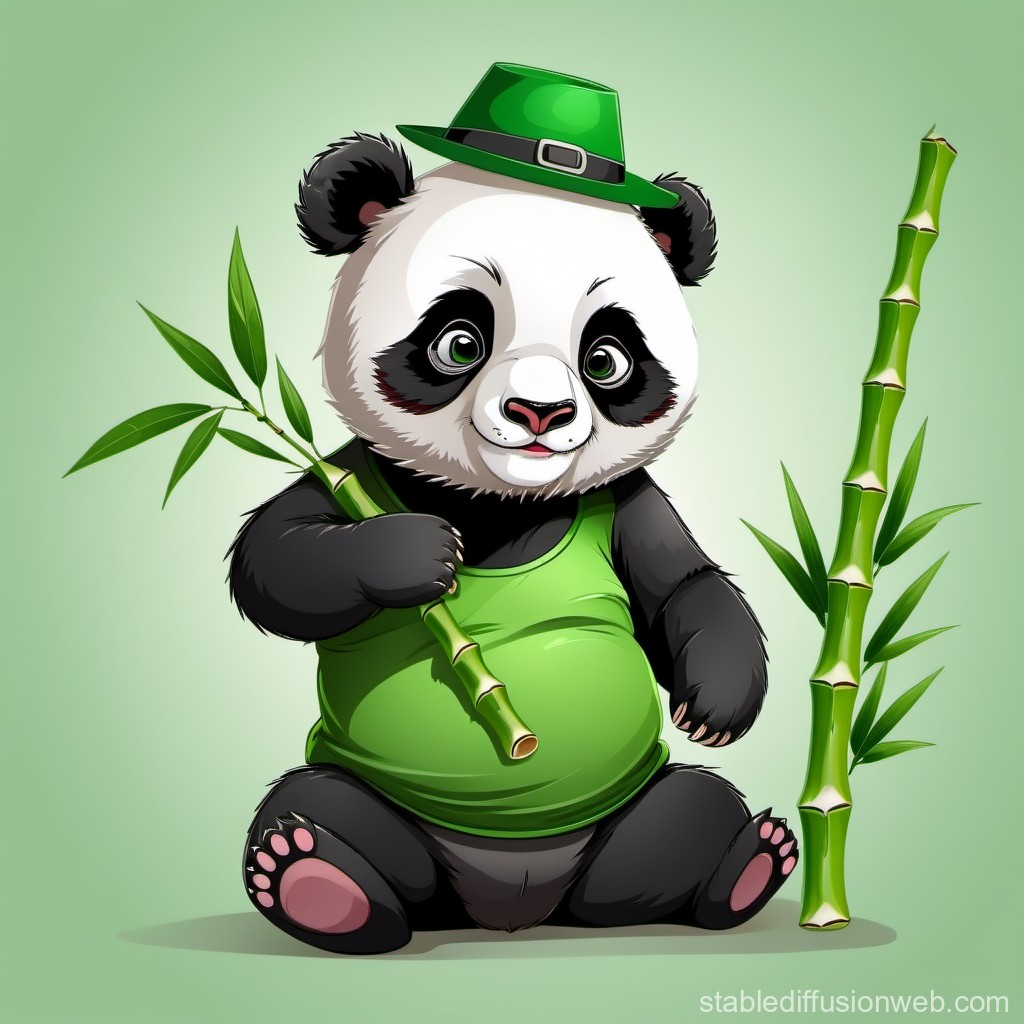 panda-eating-bamboo-in-green-outfit