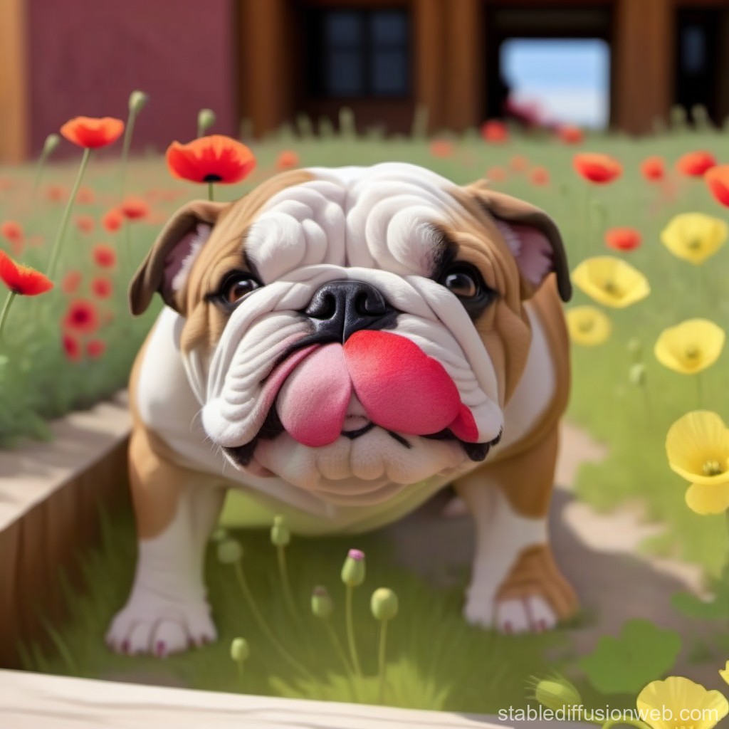 bulldog-lady-in-poppy-field-comic-style