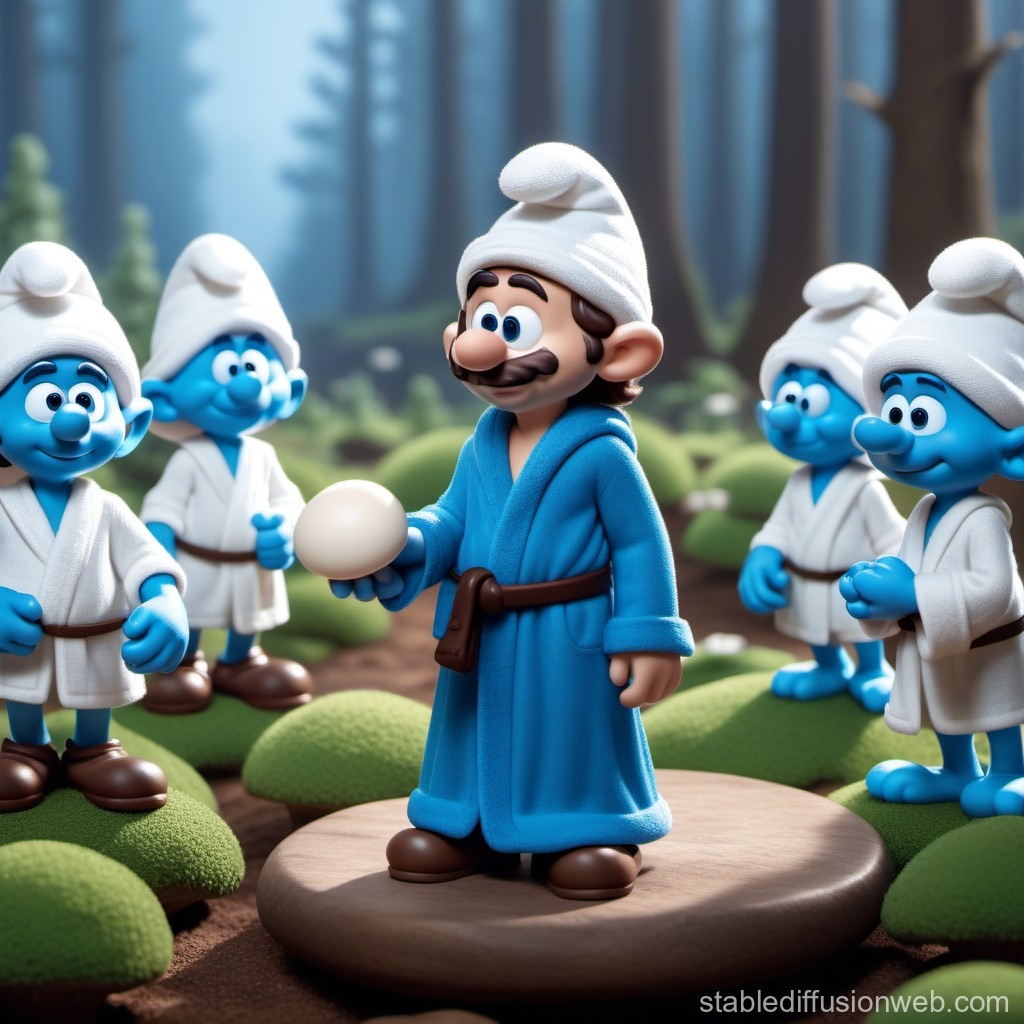 man-in-robe-teaching-blue-smurfs-in-pixel-art