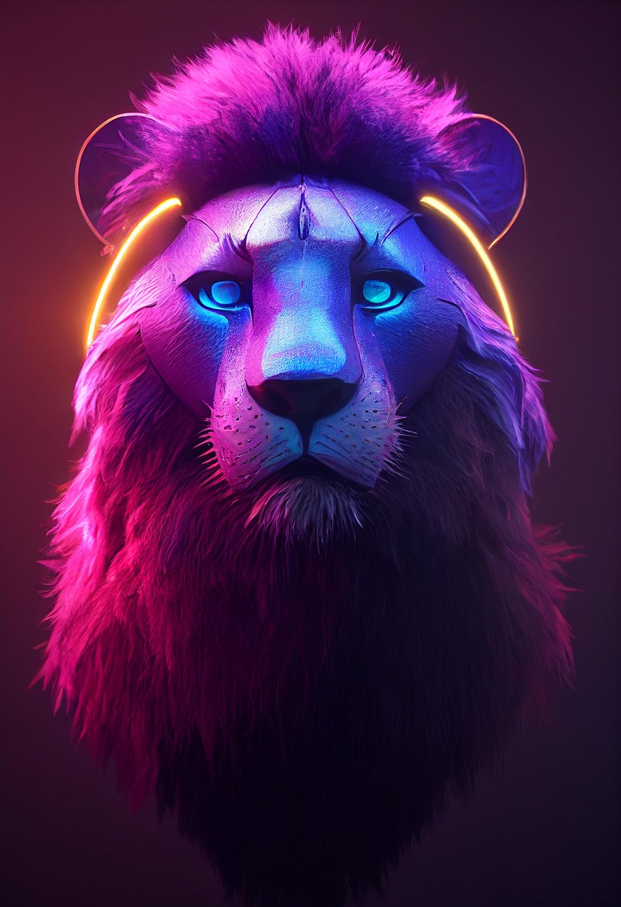 ai-generated-lion-feline-neon