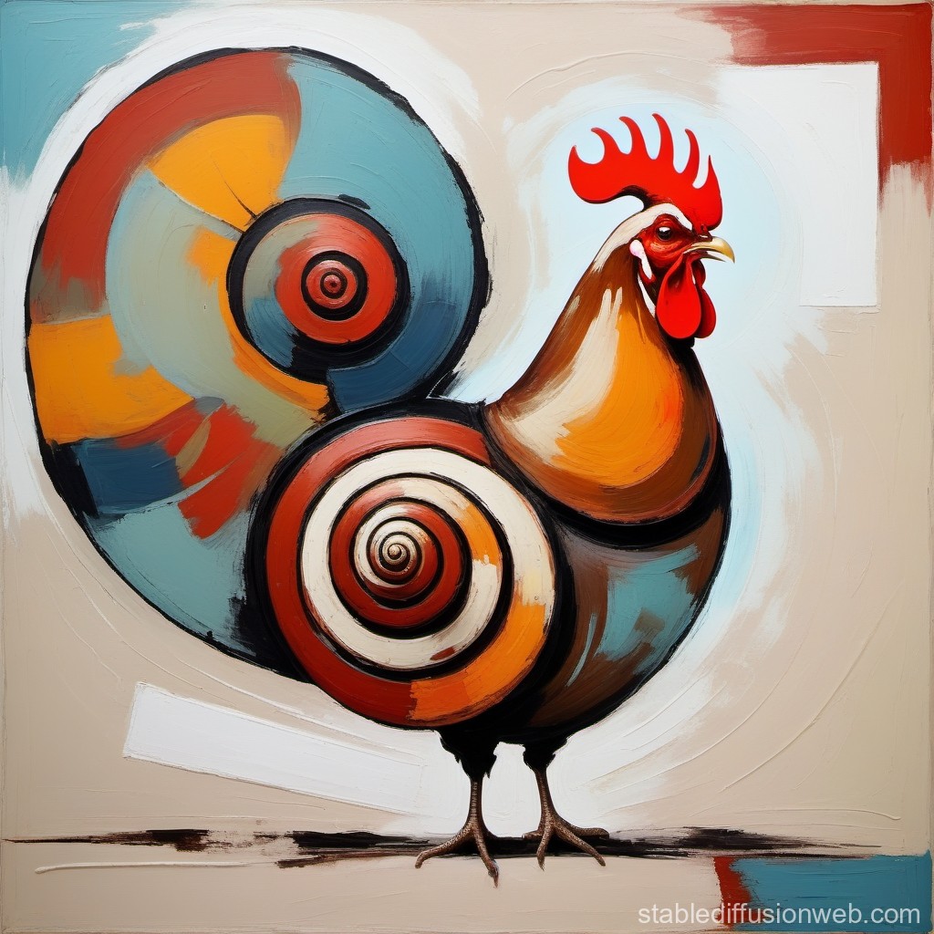 snail-and-rooster-in-abstract-styles