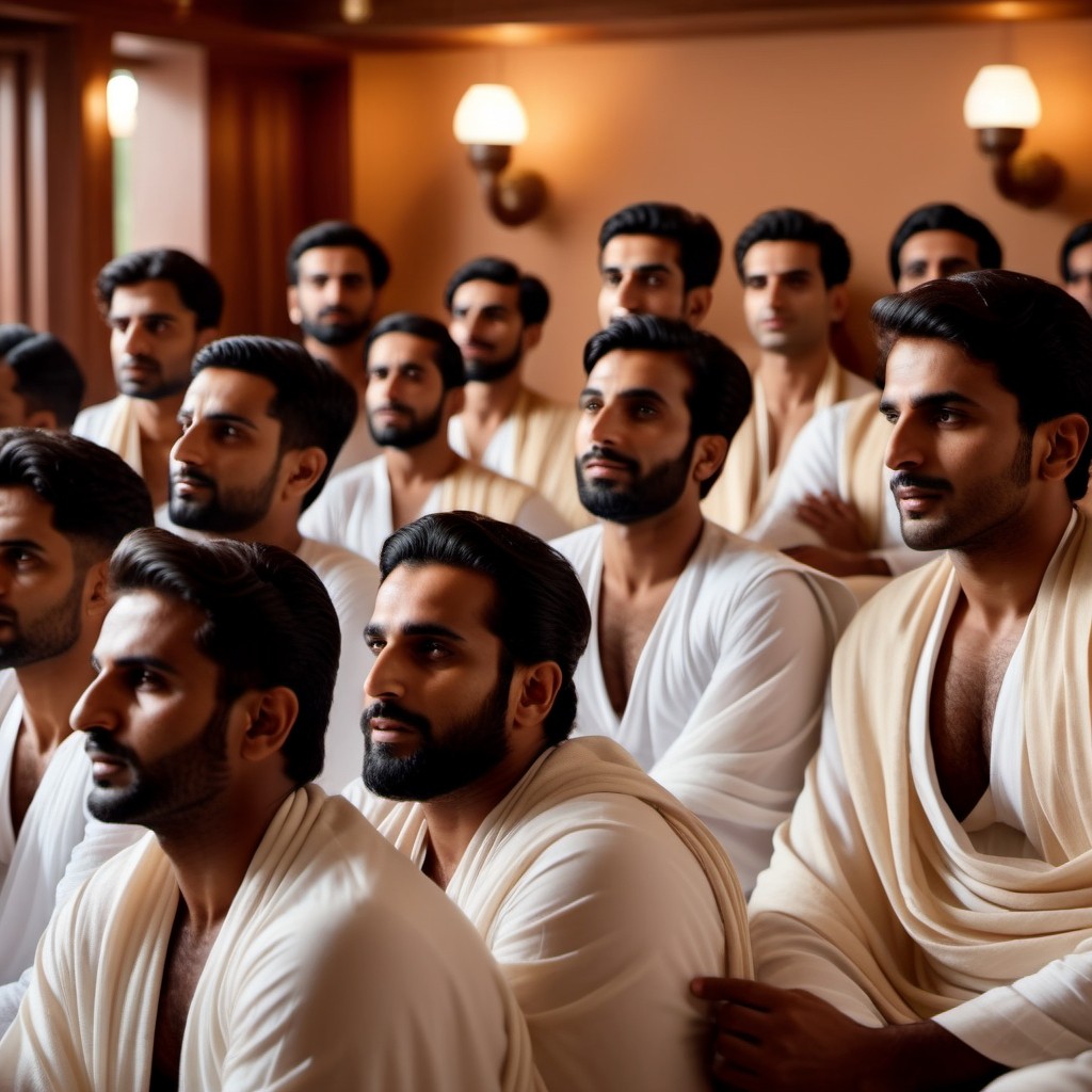 pakistani-men-in-togas-at-overcrowded-spa