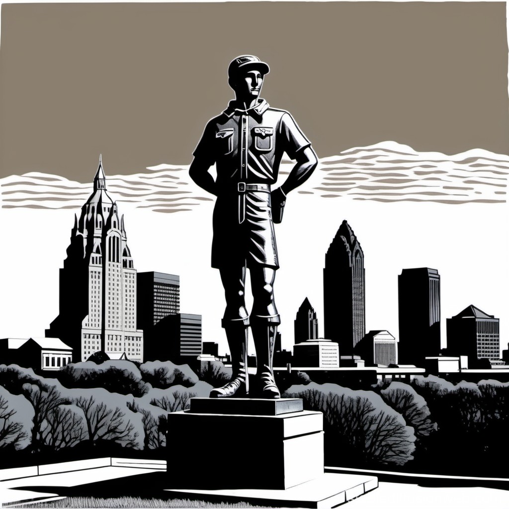 lino-print-of-scout-statue-with-kansas-city-skyline
