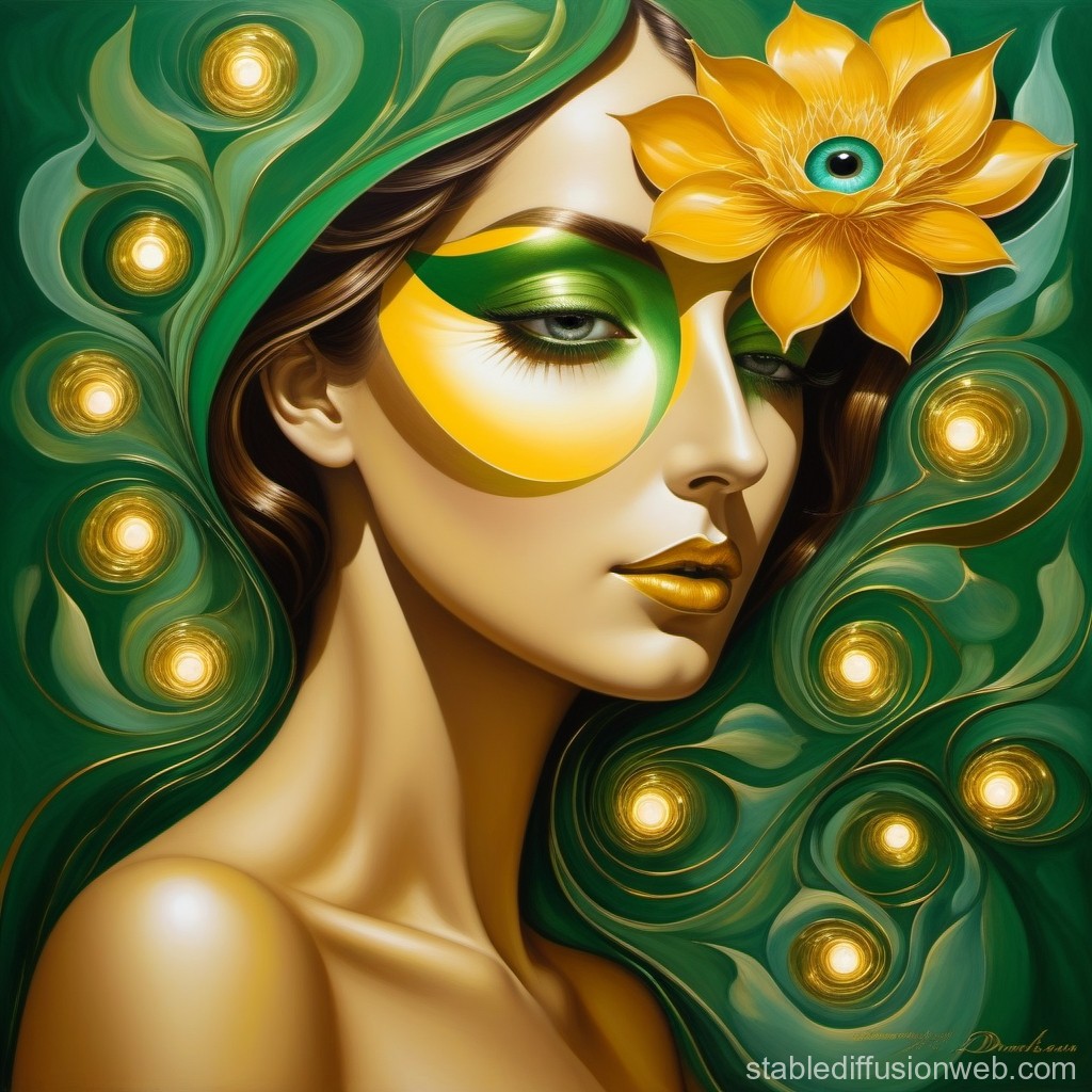 green-eyed-woman-surrounded-by-colored-lights